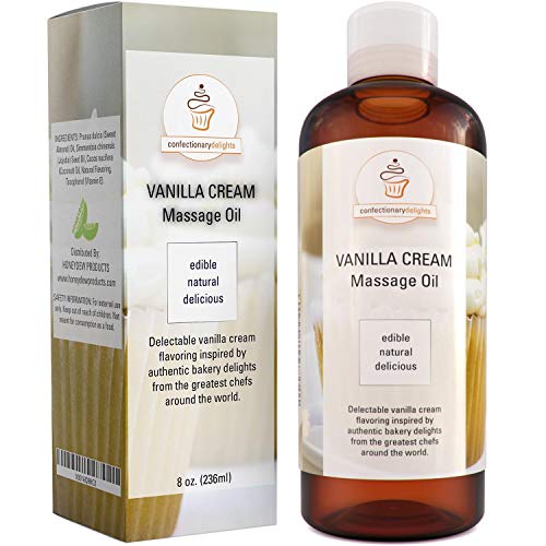 Vanilla Massage Oil for Date Night - Premium Easy Gliding Sensual Massaging Oil with Silky Smooth Non Greasy Non Staining Coconut Jojoba and Sweet Almond Oil - Therapeutic Grade Non GMO and Vegan